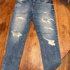 Zara Men's Distressed Skinny Jeans in Blue